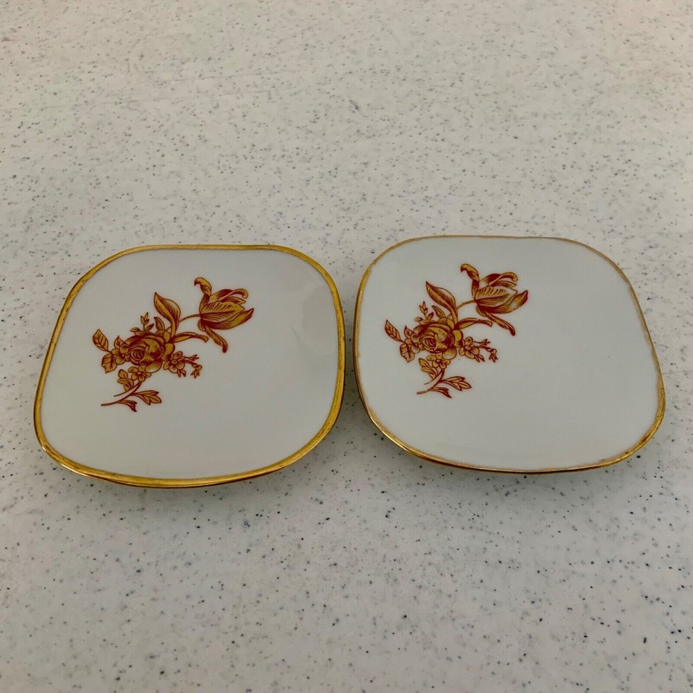 Set of Two Vintage Limoges Floral Gold Rimmed Small Dipping Dishes